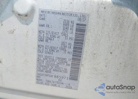 2017 Nissan Rogue Sv из США, поврежденный, VIN 5N1AT2MT1HC885973